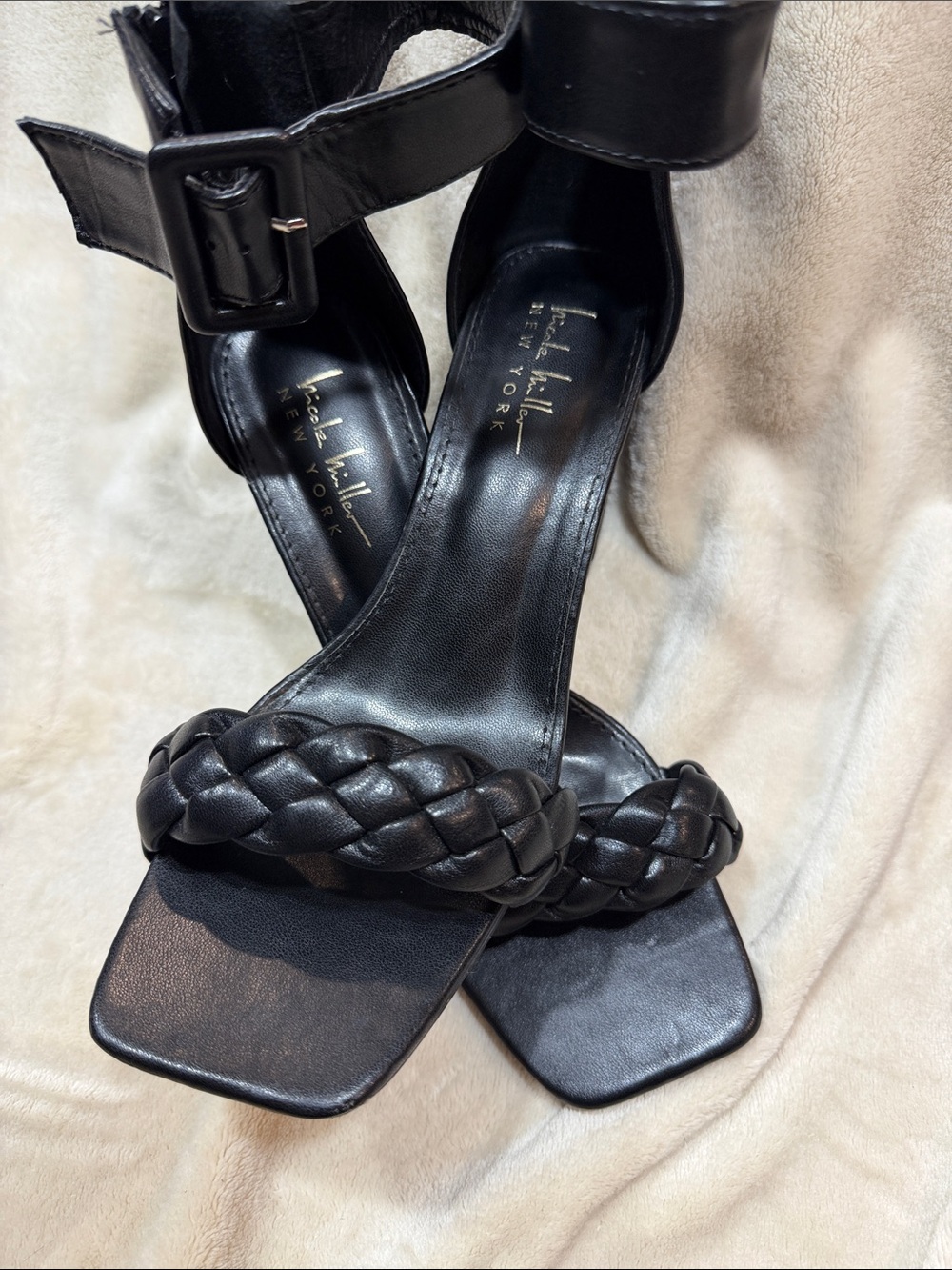 Black Braided Ankle-Strap Heels US 9